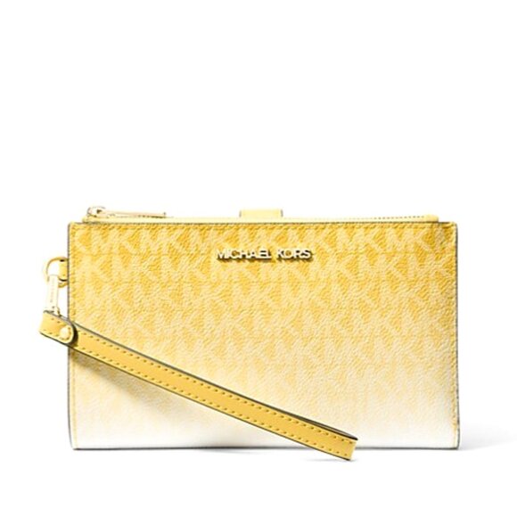 New Michael Kors Jet Set Travel Double Zip Wristlet Wallet Daisy Yellow - Picture 1 of 3